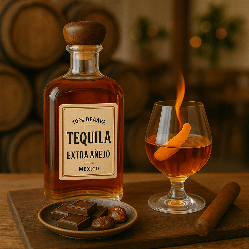 Tequila Extra Añejo : Aged over 3 years. Deep, woody, with notes of tobacco and caramel.